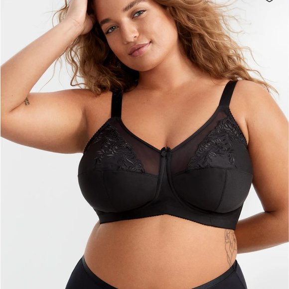 New Elila Full Figure Embroidered Microfiber Wire-Free Bra Black 1301 - Picture 2 of 6